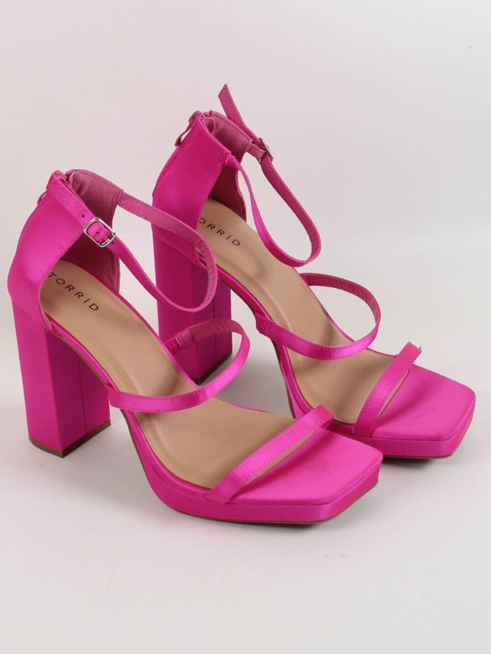Torrid Hot Pink Satin Platform Block Heel Ankle Strap Sandals Size 11.5W Wide